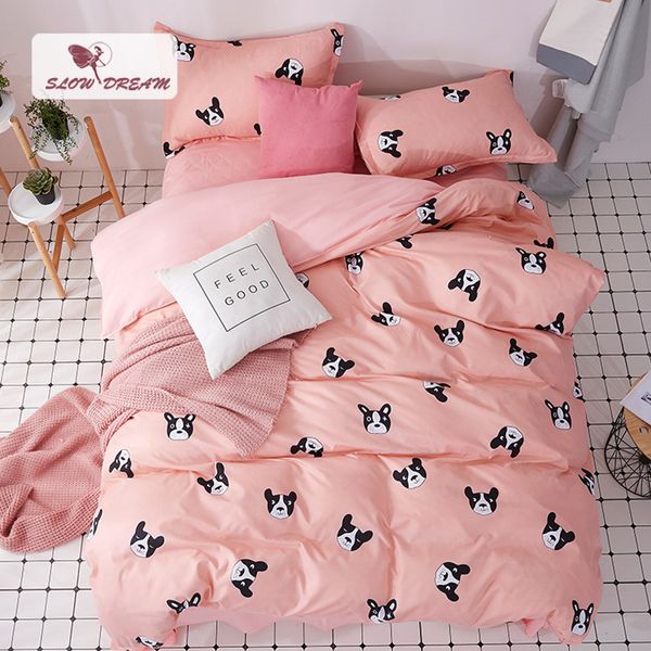 

slowdream cartoon dog bedspread pink underwear decor bedding set duvet cover set flat sheet pillowcases 3/4pcs nordic bedclothes