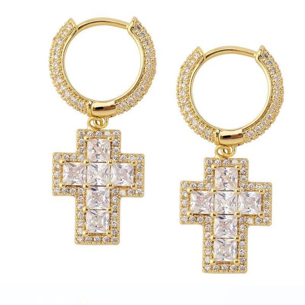 

bling цирконий hiphop крест серьги для mens нового способа позолоченные ювелирные изделия конструктора женщин ключевые мотаться серьги кольц, Golden;silver