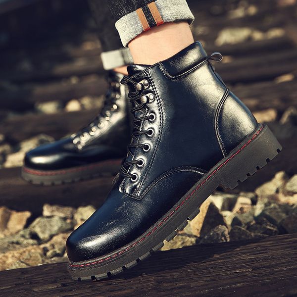 

new autumn men's martin boots men's casual fashion in the boots for men's thick-soled tooling boots, Black
