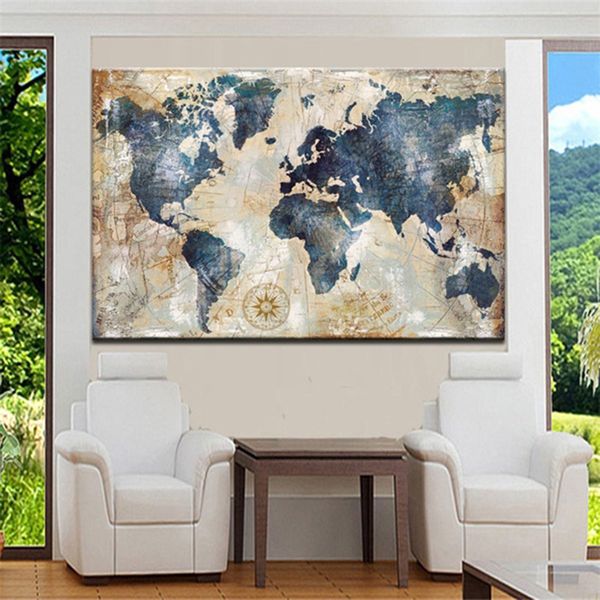 

world map wall art canvas posters painting wall art for living room home decor (no frame