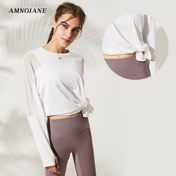 

mesh perspective workout yoga crop tank long sleeve sport t shirt women gym clothing sports running tshirt fitness shirts, White;red