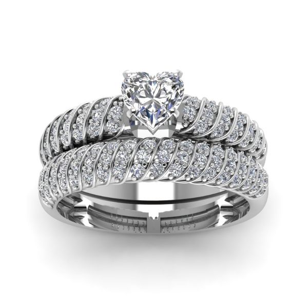 

exquisite 2pcs set zinc alloy heart ring white crystal ring anniversary gift engagement bridal wedding ring set, Slivery;golden