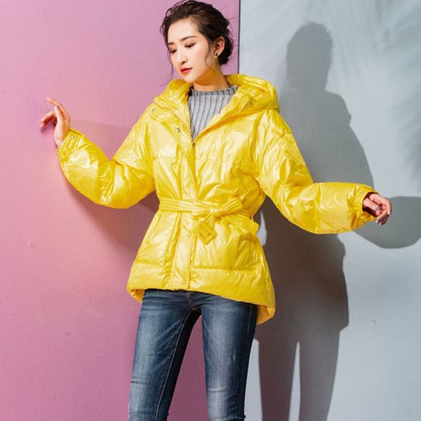 

2019 winter women down coat new fashion street designer brand womens 90% duck down jacket pretty girls outerwear coat with belt, Black