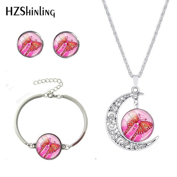 

new arrival beauty butterfly moon pendant charming color butterflies glass dome jewelry sets elegant earrings bracelet necklaces, Slivery;golden