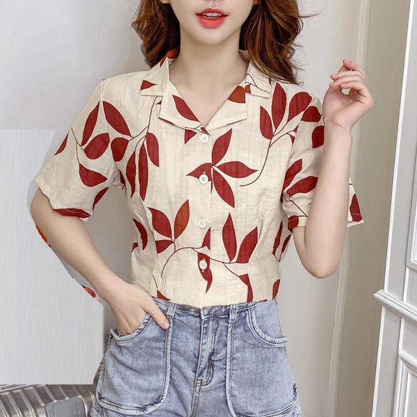 

women shirt boho summer sundress crop french retro print shirt casual korean style beachwear blouse women 2020 blusas feminina, White
