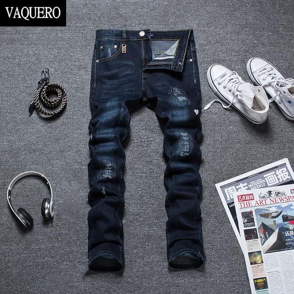 

ripped jeans men slim fit 2017 autumn hand washing holes blue black denim stretch men's skinny jeans homme pencil pants