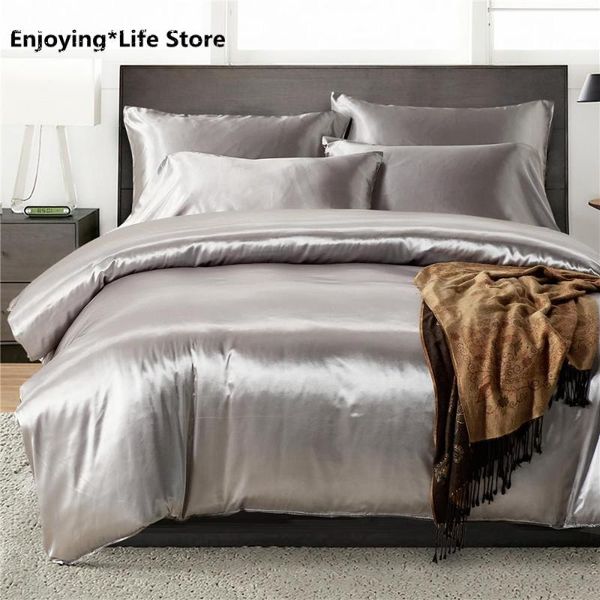 

nordic style silky bedding set  size satin grey duvet cover set simple quilt cover bedclothes