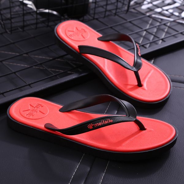 

summer fashion anti-slip mixed colors mens slippers outdoor classics neutral flip flops leisure concise beach shoes, Black