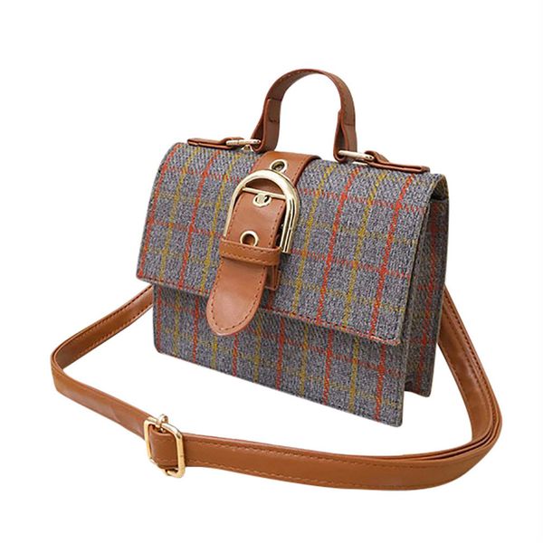 

2019 new women bag stylish handbag with matching colors women's fashion plaid stripes wool belt buckle crossbody shoulder bags
