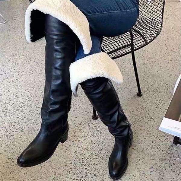 

2020 new women thigh high boots chunky high heel over the knee boots ladies winter warm snow boot long botas mujer, Black