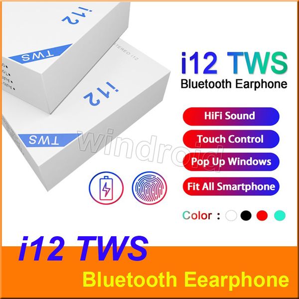 

i12 tws bluetooth 5.0 wireless bluetooth headphones ture stereo earphones colorful touch control headset earbuds support pop up window