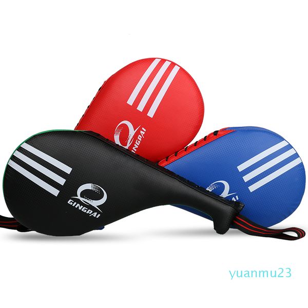 

wholesale-pu leather taekwondo tkd wrist strap portable double paddle kicking target pad kick pad target, Black;blue