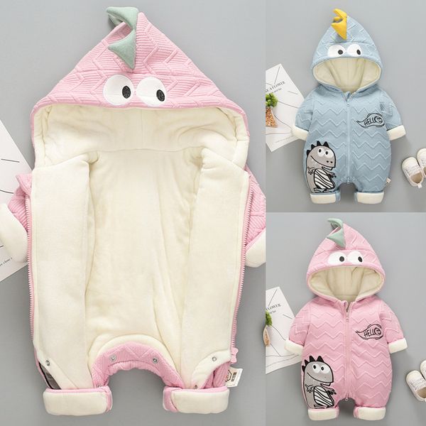

baby jumpsuit autumn winter plus velvet thicken romper toddler bodysuit for boys girls 0-1 year outerwear coat, Blue;gray