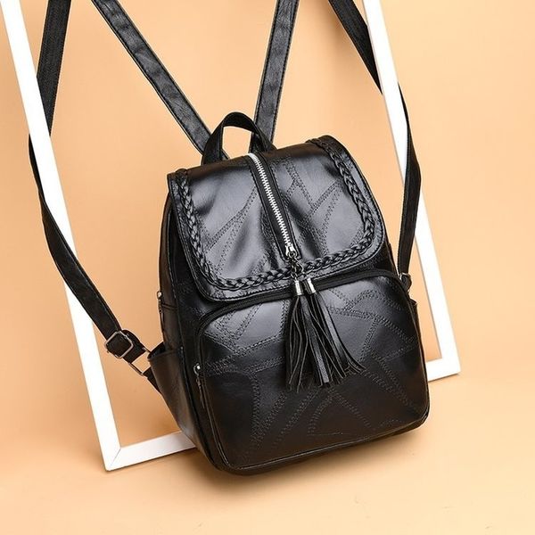 

new women's bags 2020 pu backpack casual patchwork fashion backpac backpack pu tassel