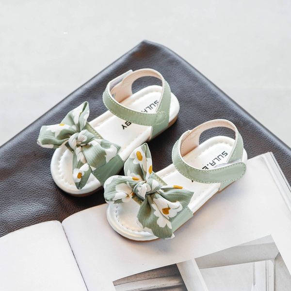 

sandals girls summer children floral bow princess pastoral style soft bottom beach shoes, Black;red