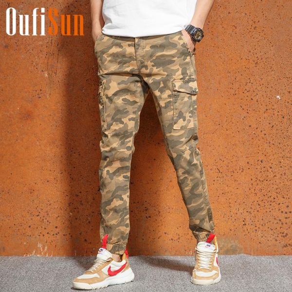 

oufisun brand new spring men camouflage casual cargo pants men's 2018 pocket 100% cotton soft wash cargo pants men sale, Black