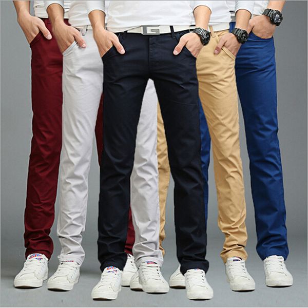 

business casual style pants 9 colors spring summer winter men cotton slim straight trousers casual pants multicolor men, Black