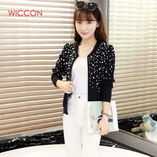 

новая мода осень зима женщин кардиганы свитера вязаные свитера рождество tops pearl высокое качество бисера cardigans feminino, Black;brown