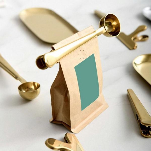 

durable stainless steel spoon tea coffee scoop with bag seal clip measuring tool 100% brand-new health safety non-toxic
