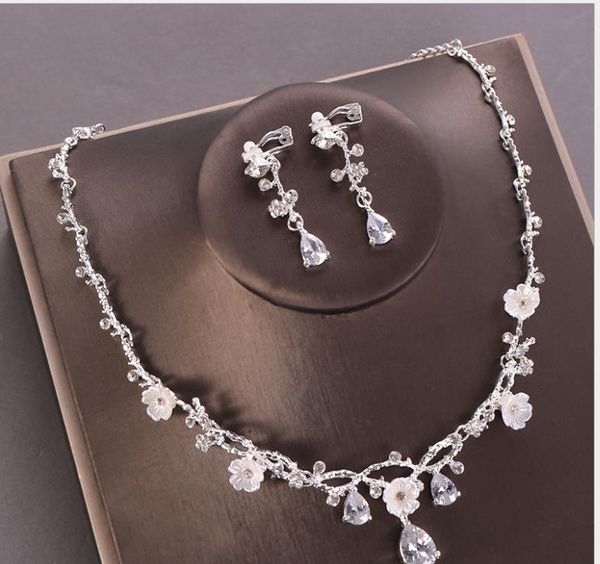 

flower zircon necklace earring set wedding jewelry bridal jewelry, Silver