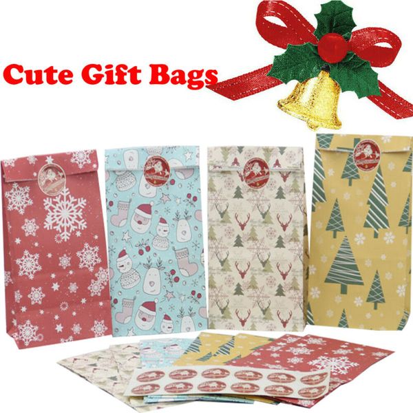 

24pcs christmas bag santa claus cellophane 6patterns gift cookie fudge candy self adhesive gifts holders