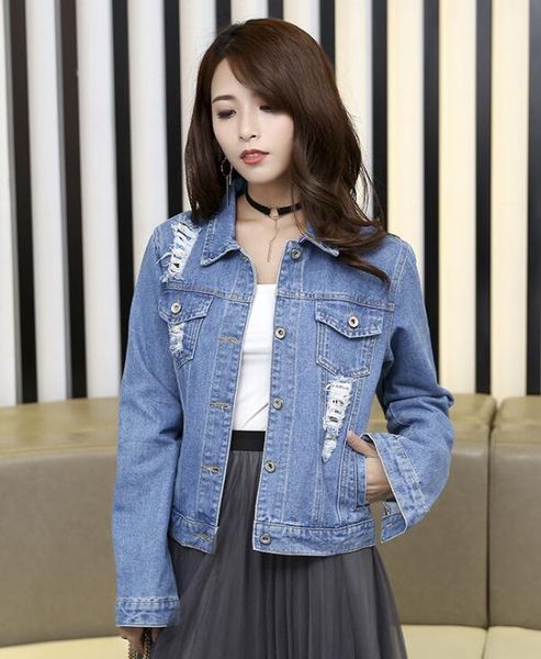 

fashion denim jacket women's 2019 large size xl autumn long sleeve stretch short denim jacket, Black;brown
