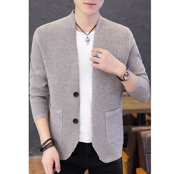 

2020 without collar leisure men cardigan sweater teenagers button two pure color knitted cardigan, White;black