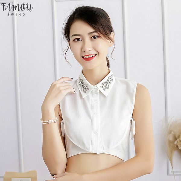 

detachable lace up fake collar shirt bead women shirt fake collar new arrived women and men blue stripes, White