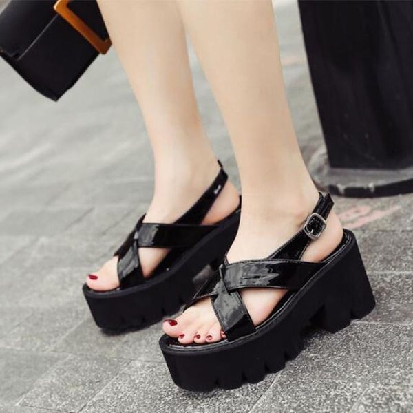 

women summer high heels sandals platform shoes woman pu leather gladiator party peep toe sandalias mujer sapato feminino d1127, Black
