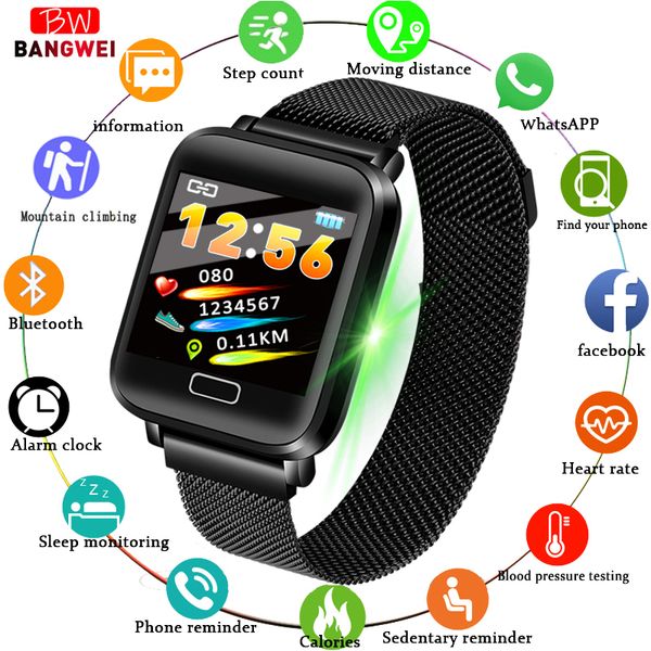 

bangwei new smart watch men fitness tracker pedometer smartwatch women bluetooth heart rate monitor sport smart watch milan band, Slivery;brown