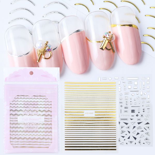 

gold silver nail sticker strip line 3d metal design geometric tape foil adhesive tip glitter nail decoration sticker sastzg01-13, Black