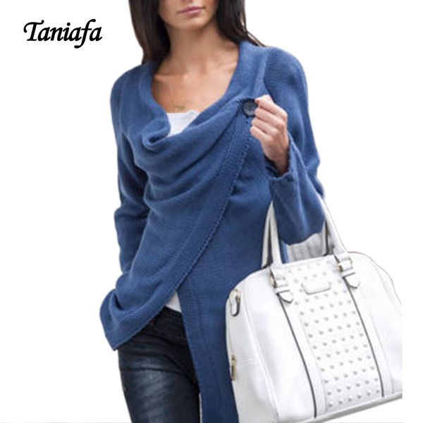 

taniafa new fashion women irregular knit sweater autumn casual long sleeve one button cardigan ladies outerwear streetwear, Black;brown