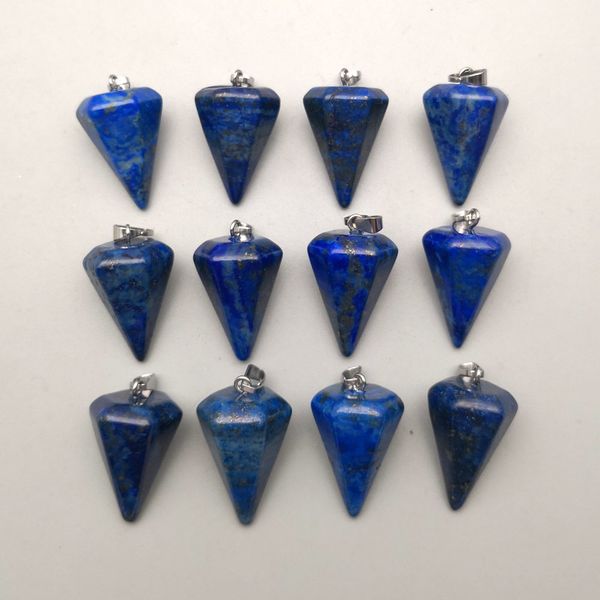 

fashion natural stone pendulum lapis lazuli cone charms pendant for jewelry making accessories 12pcs/lot wholesale, Silver