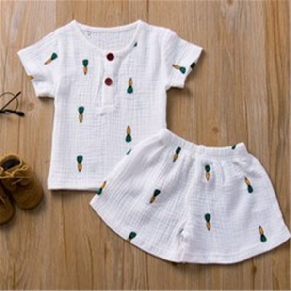 

summer newborn clothing baby boy girls clothes cotton linen short sleeve t-shirts shorts outfits 0-5y, White