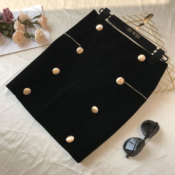 

и женская зима осень новый бархат обернуть бедра юбка мода высокая талия короткая юбка большой размер тонкий один шаг, Black