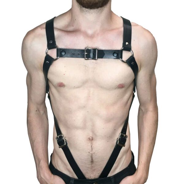 

men faux leather suspenders restrain chest harness strap punk garter belts body bondage stockings clubwear costume, Black;brown