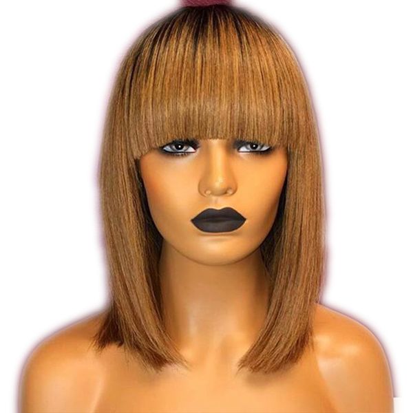 13x6 Lace Front Human Hair Wigs With Bangs For Women Ombre Blonde