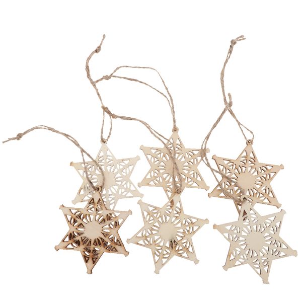 

pack of 12pcs natural wooden star shape pendants hollow hanging tags party home festive xmas tree ornaments