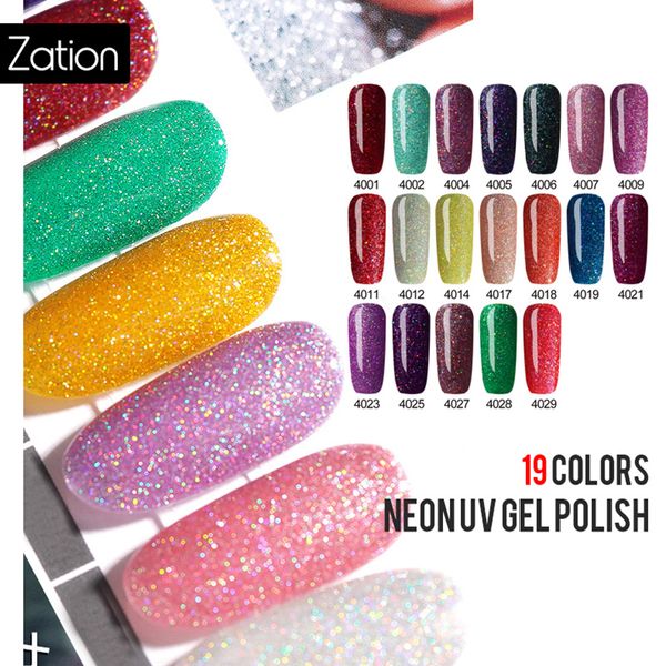 

zation neon diamond nail gel varnish glitter led semi permanent uv gel manicure shiny sequins nail polish gellak 19 colors, Red;pink