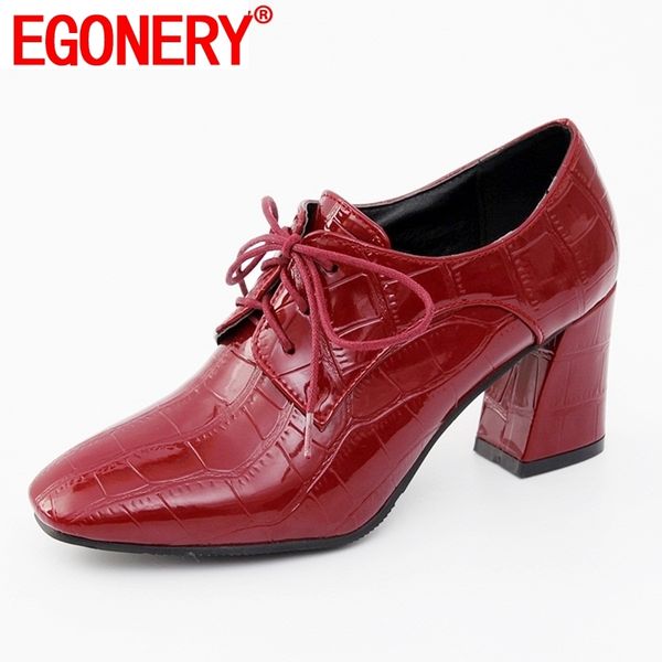 

egonery women shoes office ladies career pumps ladies cross tied classic style patent pu leather high heels woman working pumps, Black