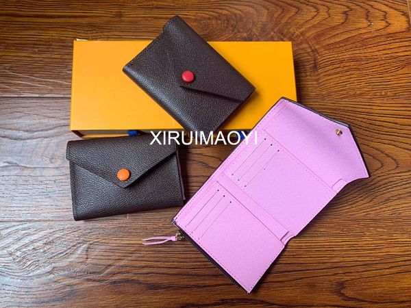 

with box leather wallet for women multicolor leisure short wallet fashion card holder women purse classic zipper pocket victorine, Red;black