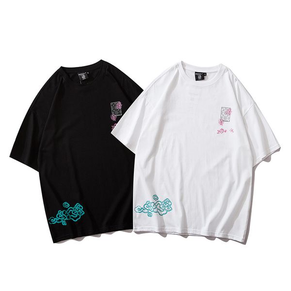 

летняя короткий рукав рубашки мужская 2020 новых тренд рыхлых мод бренд китай стиль crane печать пара национальной мода мужская одежда, White;black