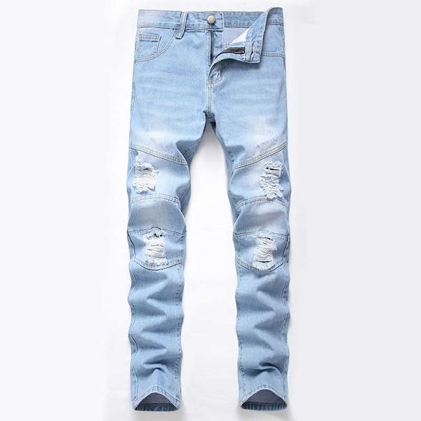 

new men's pants european and american straight straight fashion slim jeans high street trend casual wear personalized designer jeans, Blue