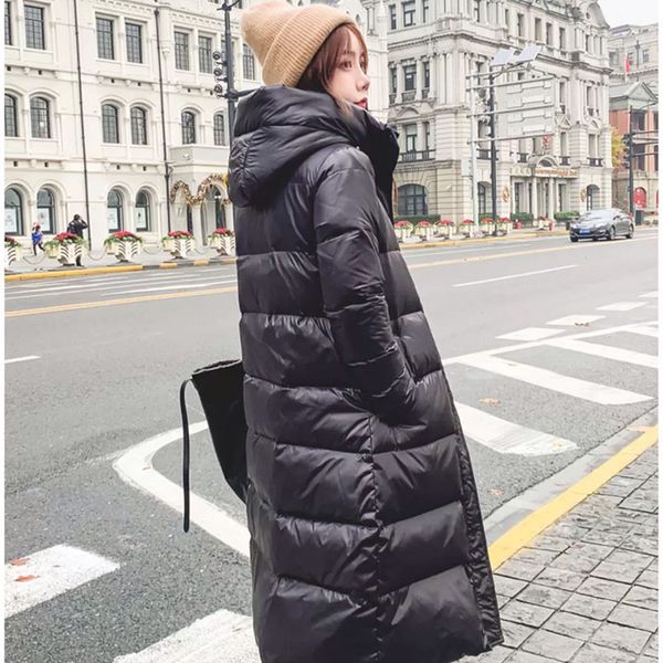 

down jacket women coat 2019 new winter slim shiny thick black long winter down coat female jacket fashion hooded women outerwear