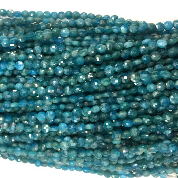 

genuine natural blue apatite hand cut faceted flat coin small beads necklaces or bracelets 4mm 5mm 6mm 06095, Black