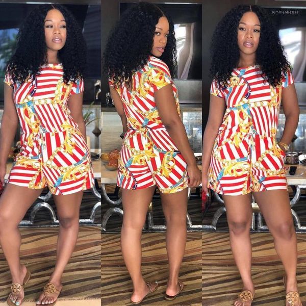 

striped shorts jumpsuits summer red gold chains one piece suits rompers women female clothes, Black;white