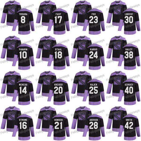

10 artemi panarin 2020 hockey fights cancer new york rangers 30 henrik lundqvist jesper fast ryan strome kaapo kakko chris kreider jersey, Black;red