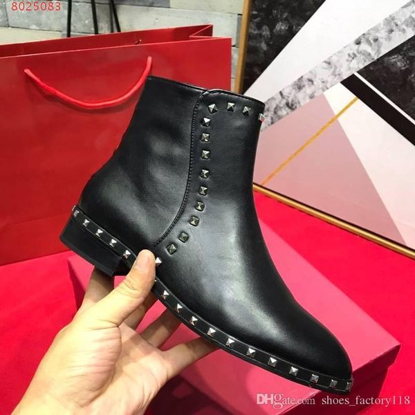 

heavy craft nail bead custom cowhide fabrics soft breathable lining italian leather soles women's low heel fashion rivet boots, Black