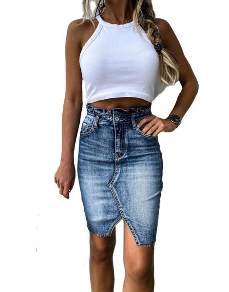 

women's high waist denim skirt retro skinny jeans skirt casual stretch slim bodycon mini 2020 new arrival summer clothing, Black