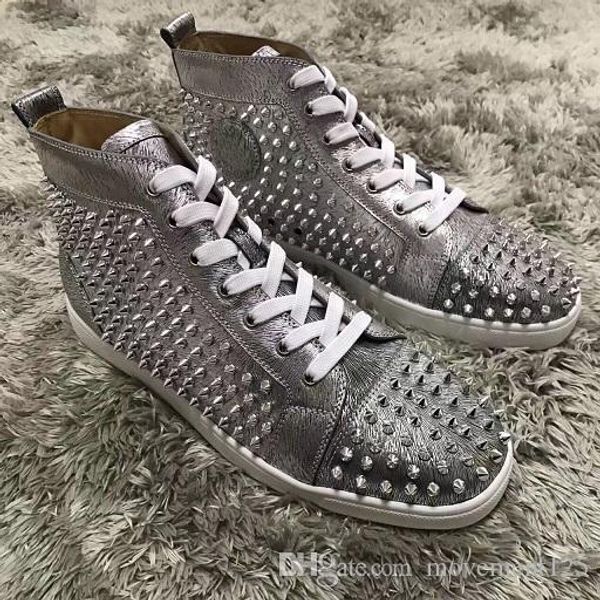 

luxury spikes sneaker men shoes high red bottom sneakers genuine leather flats with outdoor party shoes, Black